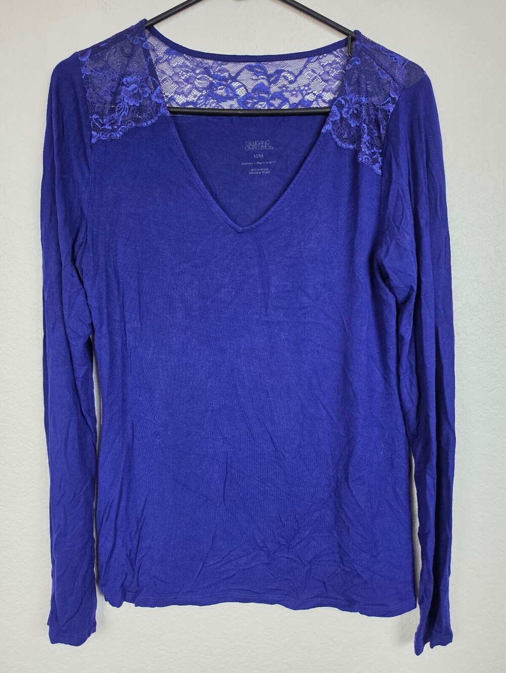 Susan Graver Purple Lace Detail Long Sleeve Top
